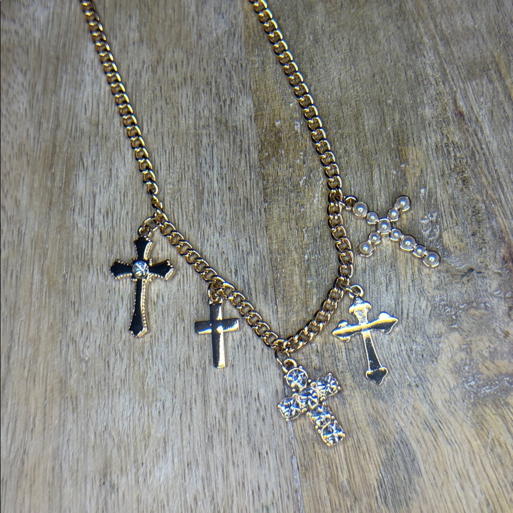 NWT Francescas Gold Plated Multiple Cross Statement Necklace